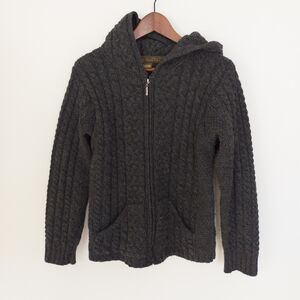 Inis Crafts 100% Merino Wool Cable Knit Full Zip Hooded Cardigan Size Small